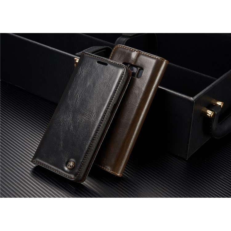 CASEME Aceite Cera De Cuero Magnetic Wallet Stand Shell para Samsung Galaxy S8 Plus - Negro-3
