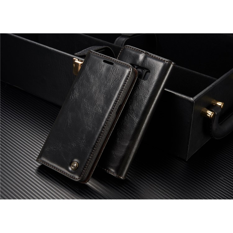 CASEME Aceite Cera De Cuero Magnetic Wallet Stand Shell para Samsung Galaxy S8 Plus - Negro-4