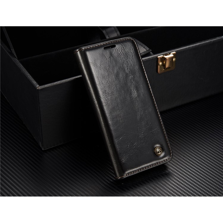 CASEME Aceite Cera De Cuero Magnetic Wallet Stand Shell para Samsung Galaxy S8 Plus - Negro-5
