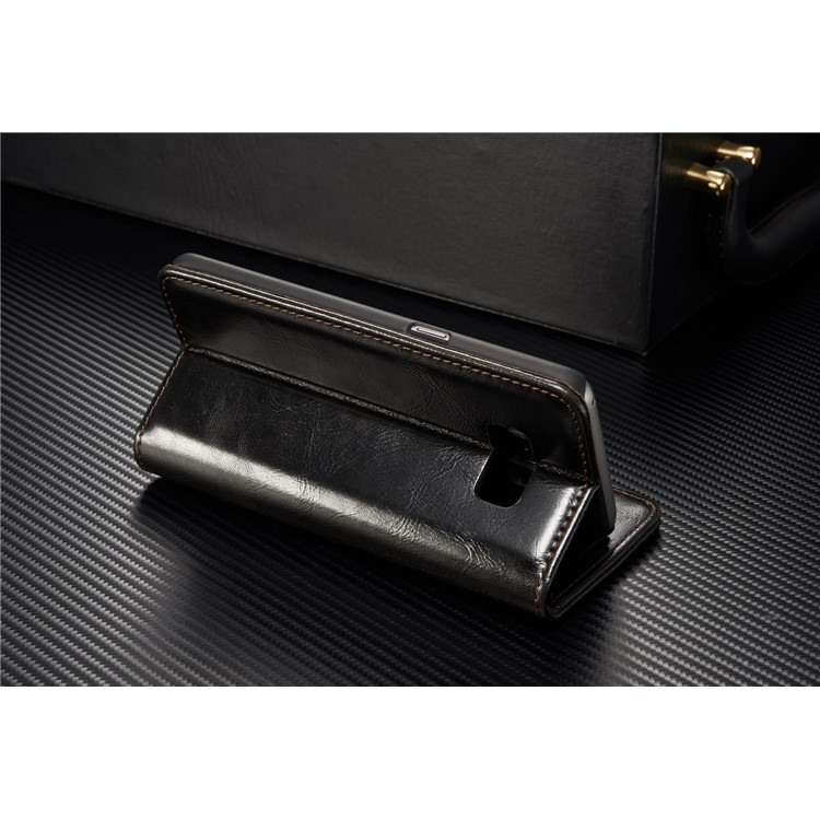 CASEME Aceite Cera De Cuero Magnetic Wallet Stand Shell para Samsung Galaxy S8 Plus - Negro-6