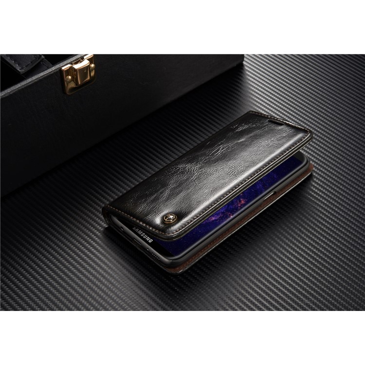 CASEME Aceite Cera De Cuero Magnetic Wallet Stand Shell para Samsung Galaxy S8 Plus - Negro-7