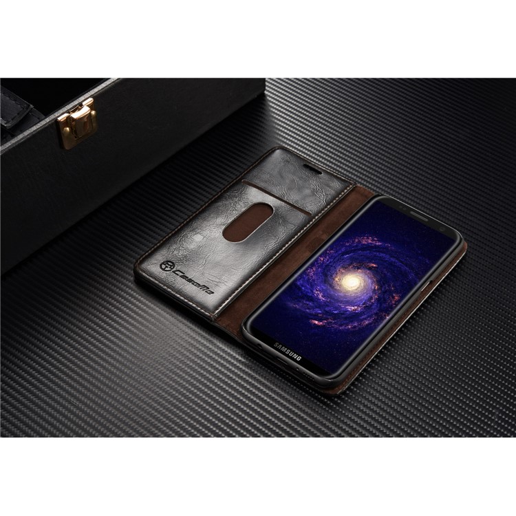 CASEME Aceite Cera De Cuero Magnetic Wallet Stand Shell para Samsung Galaxy S8 Plus - Negro-8