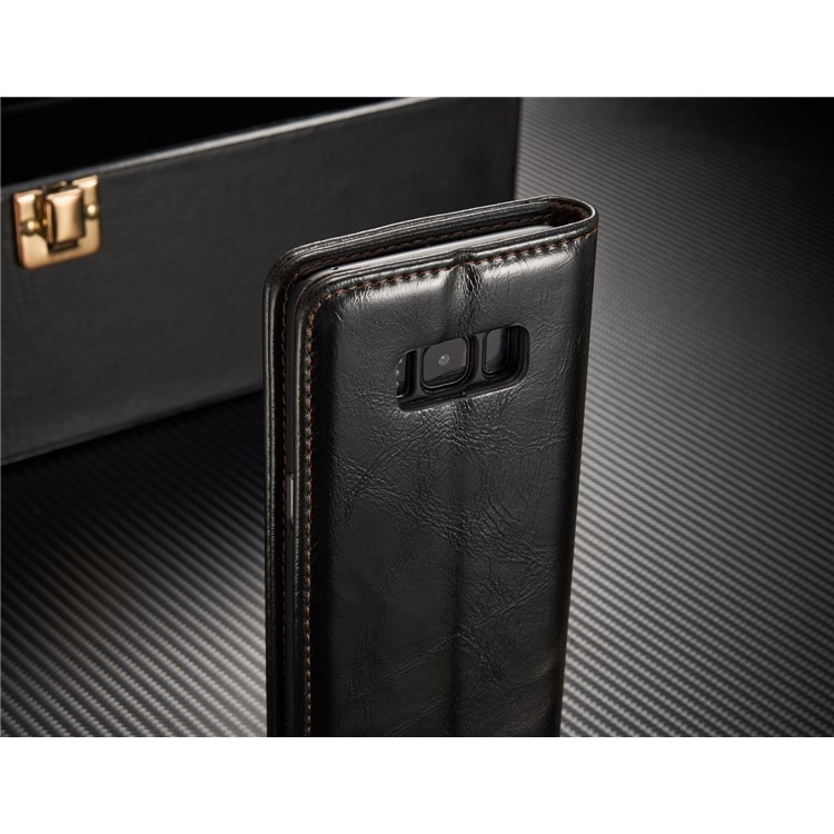 CASEME Aceite Cera De Cuero Magnetic Wallet Stand Shell para Samsung Galaxy S8 Plus - Negro-9