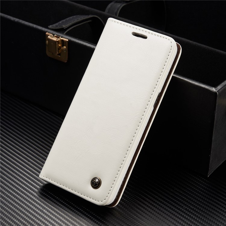 CASEME 003 Series Oil Wax Leather Magnetic Wallet Stand Cover for Samsung Galaxy S8 Plus - White-1