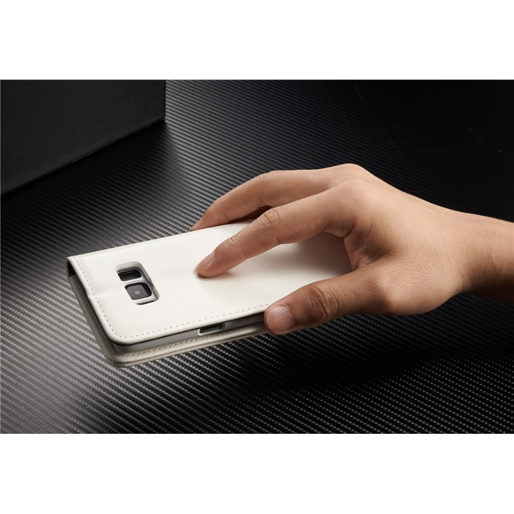 CASEME 003 Series Oil Wax Leather Magnetic Wallet Stand Cover for Samsung Galaxy S8 Plus - White-10
