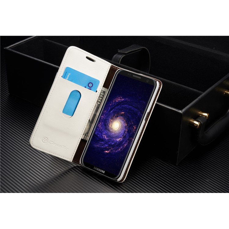 CASEME 003 Series Oil Wax Leather Magnetic Wallet Stand Cover for Samsung Galaxy S8 Plus - White-3