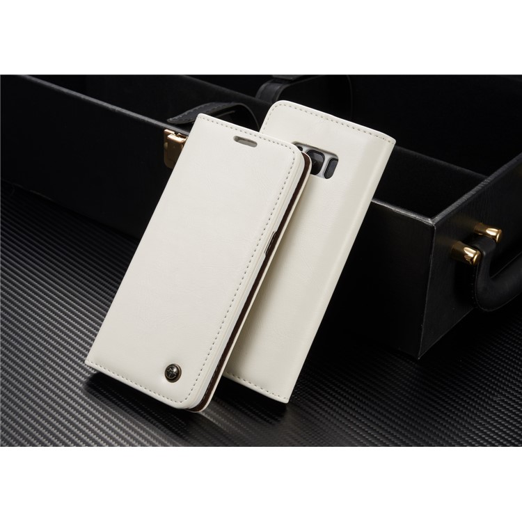CASEME 003 Series Oil Wax Leather Magnetic Wallet Stand Cover for Samsung Galaxy S8 Plus - White-4