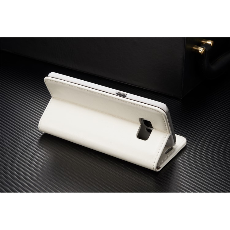CASEME 003 Series Oil Wax Leather Magnetic Wallet Stand Cover for Samsung Galaxy S8 Plus - White-5