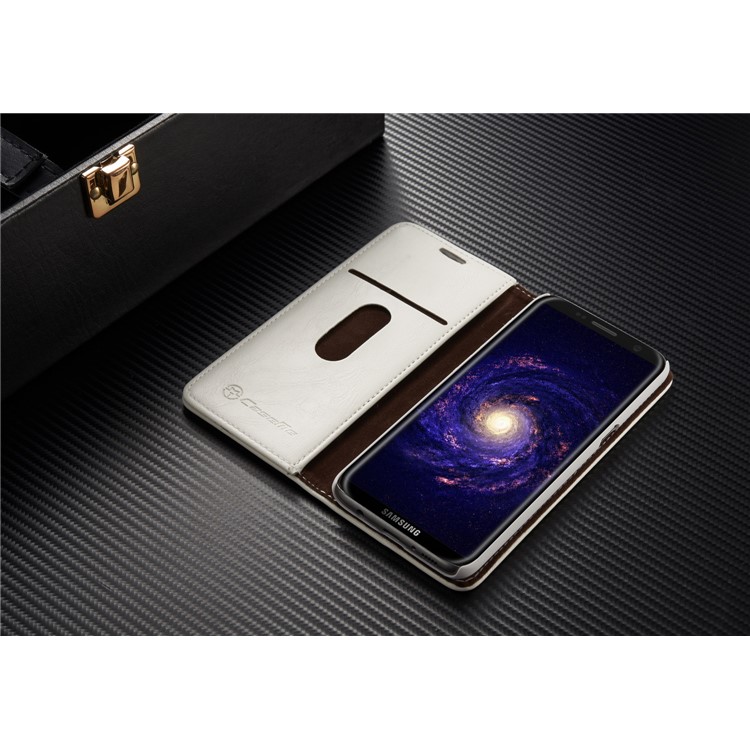 CASEME 003 Series Oil Wax Leather Magnetic Wallet Stand Cover for Samsung Galaxy S8 Plus - White-7