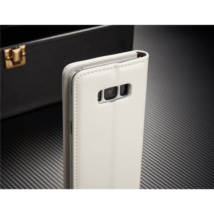 CASEME 003 Series Oil Wax Leather Magnetic Wallet Stand Cover for Samsung Galaxy S8 Plus - White-8