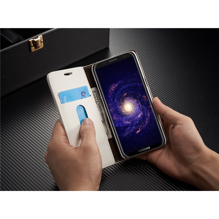 CASEME 003 Series Oil Wax Leather Magnetic Wallet Stand Cover for Samsung Galaxy S8 Plus - White-9