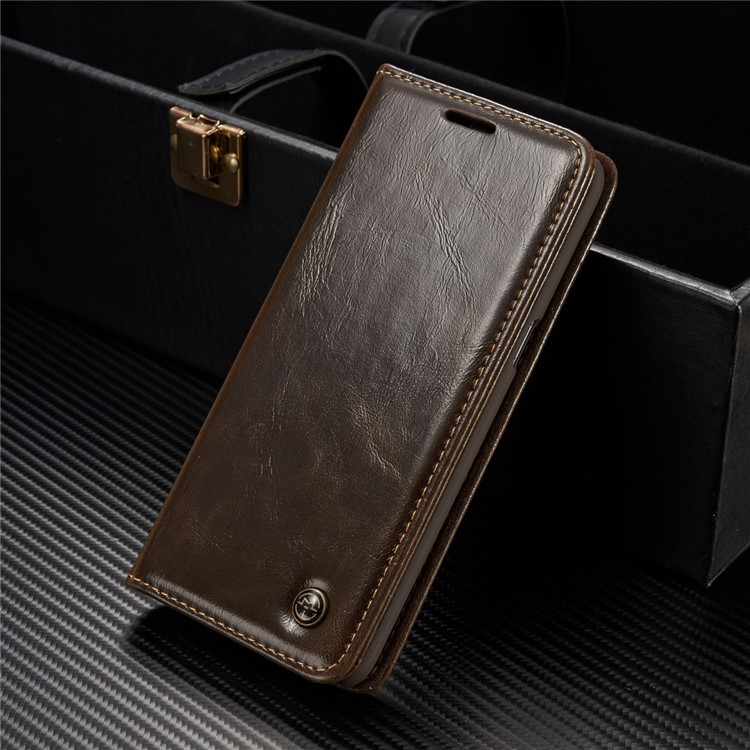 CASEME Oil Wax PU Leather Wallet Phone Case mit Ständer für Samsung Galaxy S8 Plus-braun-1