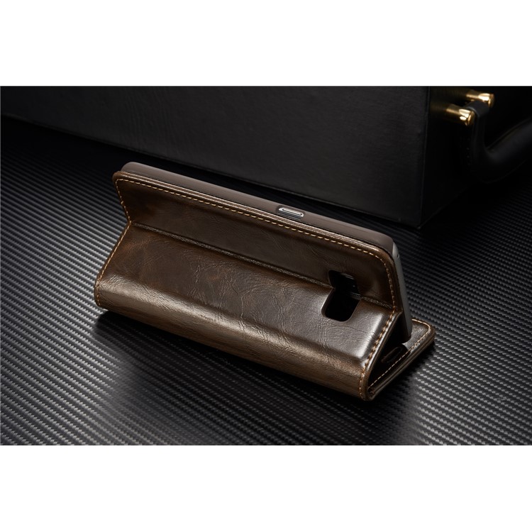 CASEME Oil Wax PU Leather Wallet Phone Case mit Ständer für Samsung Galaxy S8 Plus-braun-10