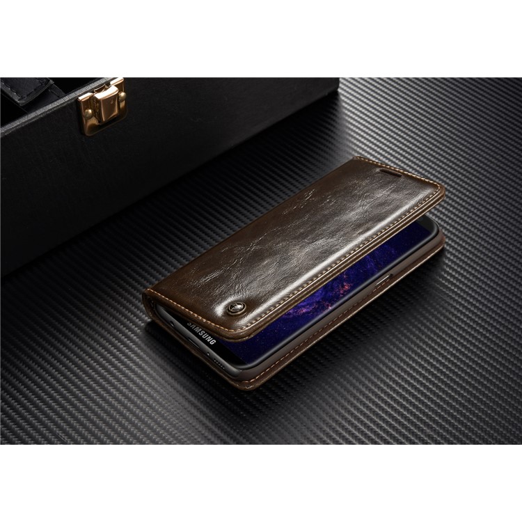 CASEME Oil Wax PU Leather Wallet Phone Case mit Ständer für Samsung Galaxy S8 Plus-braun-11