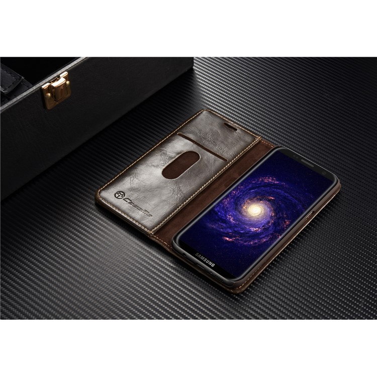 CASEME Oil Wax PU Leather Wallet Phone Case mit Ständer für Samsung Galaxy S8 Plus-braun-12