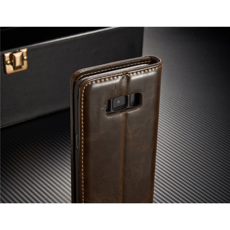 CASEME Oil Wax PU Leather Wallet Phone Case mit Ständer für Samsung Galaxy S8 Plus-braun-13
