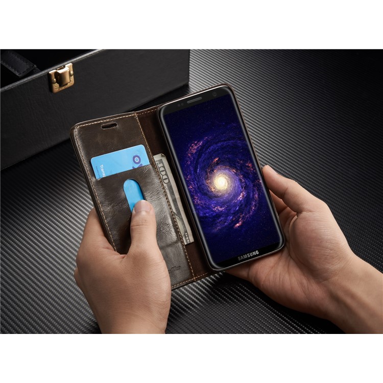 CASEME Oil Wax PU Leather Wallet Phone Case mit Ständer für Samsung Galaxy S8 Plus-braun-14
