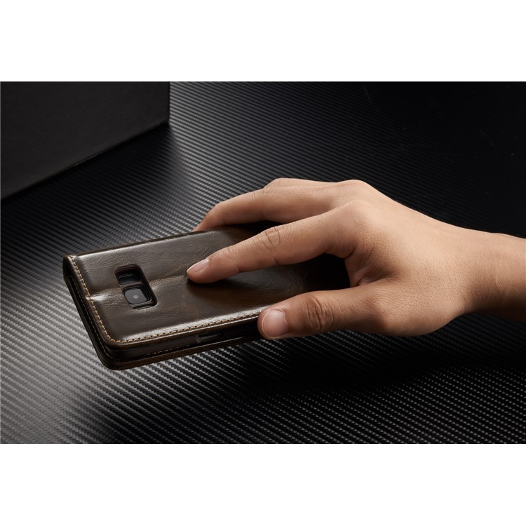 CASEME Oil Wax PU Leather Wallet Phone Case mit Ständer für Samsung Galaxy S8 Plus-braun-15