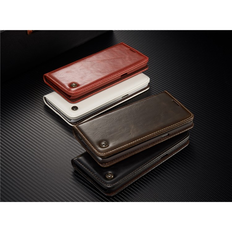 CASEME Oil Wax PU Leather Wallet Phone Case mit Ständer für Samsung Galaxy S8 Plus-braun-16