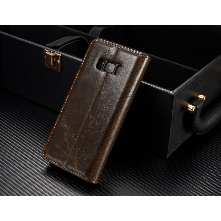 CASEME Oil Wax PU Leather Wallet Phone Case mit Ständer für Samsung Galaxy S8 Plus-braun-2