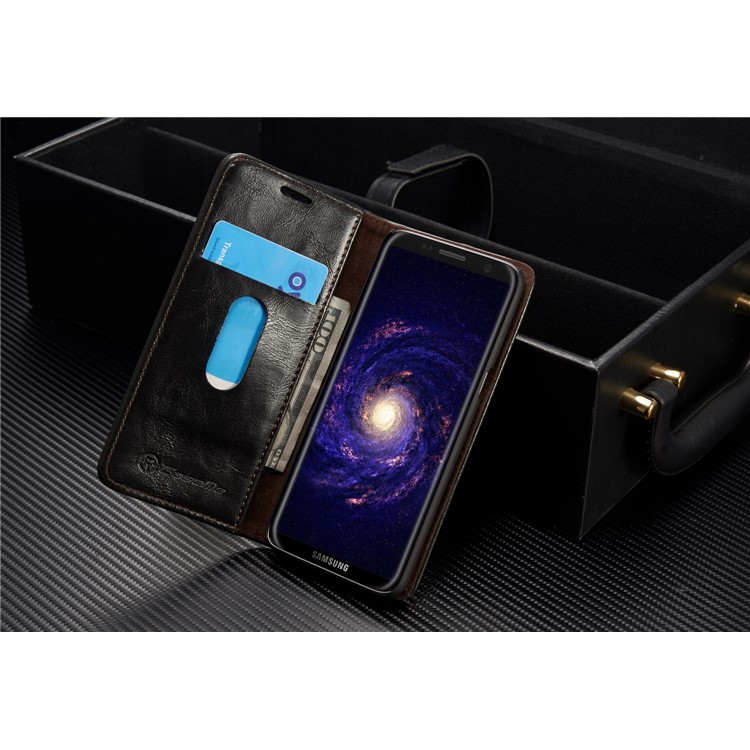 CASEME Oil Wax PU Leather Wallet Phone Case mit Ständer für Samsung Galaxy S8 Plus-braun-3