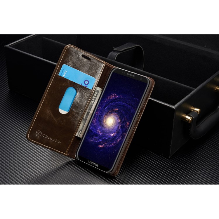 CASEME Oil Wax PU Leather Wallet Phone Case mit Ständer für Samsung Galaxy S8 Plus-braun-4