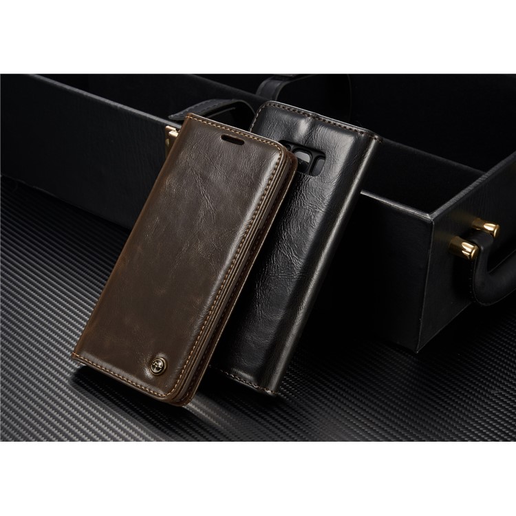 CASEME Oil Wax PU Leather Wallet Phone Case mit Ständer für Samsung Galaxy S8 Plus-braun-5