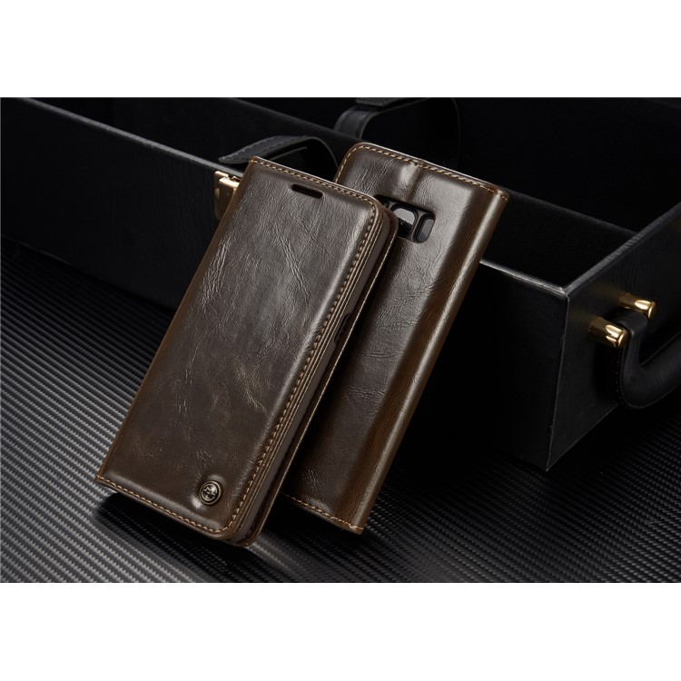 CASEME Oil Wax PU Leather Wallet Phone Case mit Ständer für Samsung Galaxy S8 Plus-braun-6