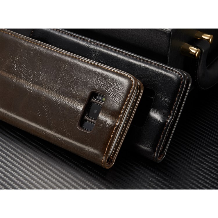 CASEME Oil Wax PU Leather Wallet Phone Case mit Ständer für Samsung Galaxy S8 Plus-braun-7