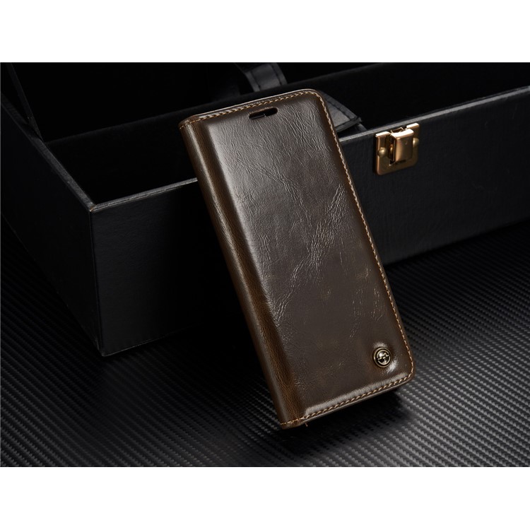 CASEME Oil Wax PU Leather Wallet Phone Case mit Ständer für Samsung Galaxy S8 Plus-braun-9