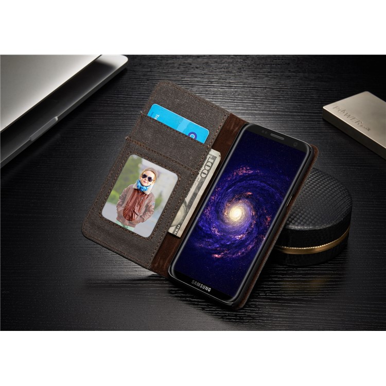 CASEME lona pele couro carteira telefone caso para Samsung Galaxy S8 G950 - preto-3