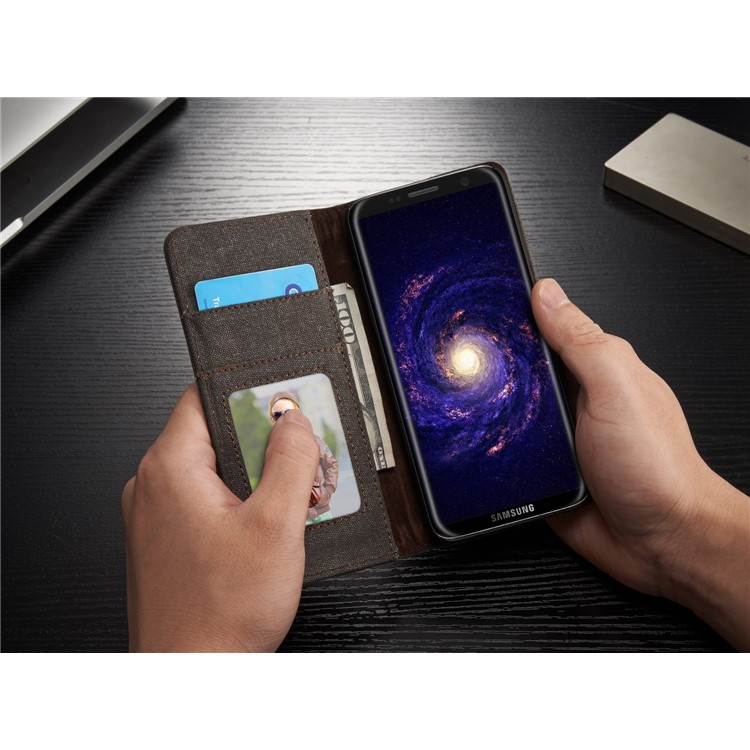 CASEME lona pele couro carteira telefone caso para Samsung Galaxy S8 G950 - preto-9