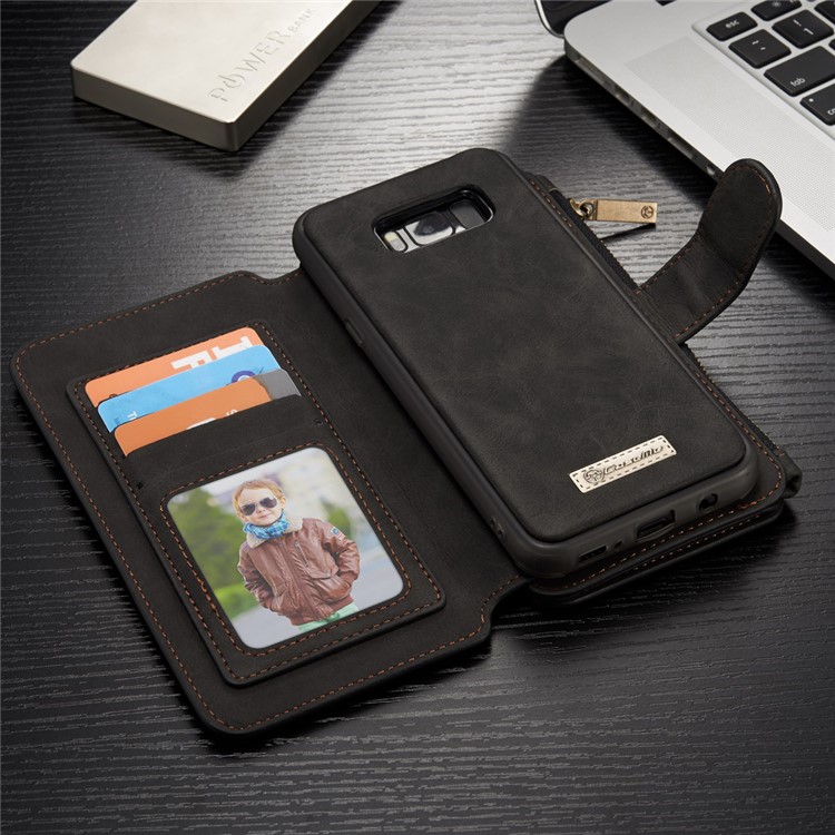 # # CASEME 14 Slots Wallet abnehmbare 2-in-1 Split Leather Phone Case für Samsung Galaxy S8 Plus G955-schwarz-1
