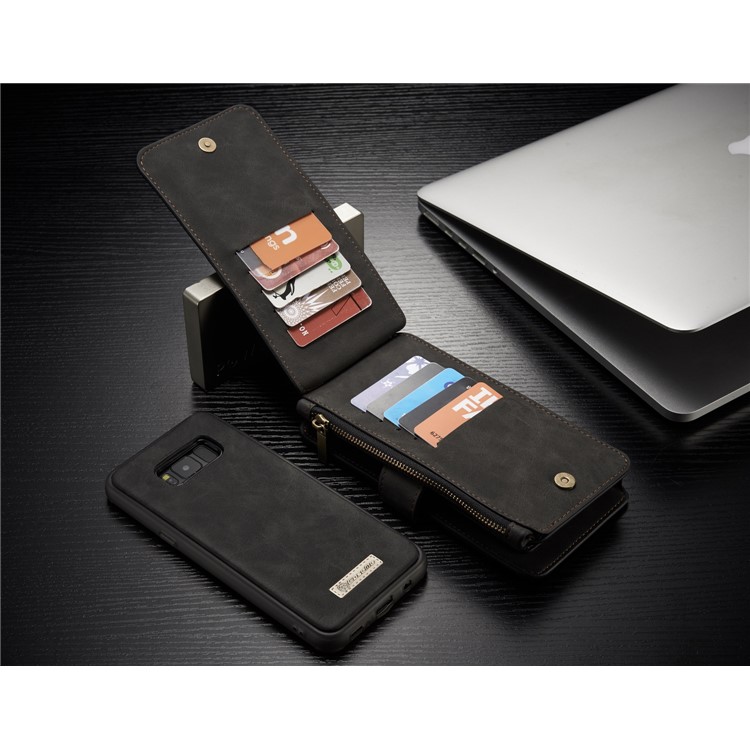 # # CASEME 14 Slots Wallet abnehmbare 2-in-1 Split Leather Phone Case für Samsung Galaxy S8 Plus G955-schwarz-13