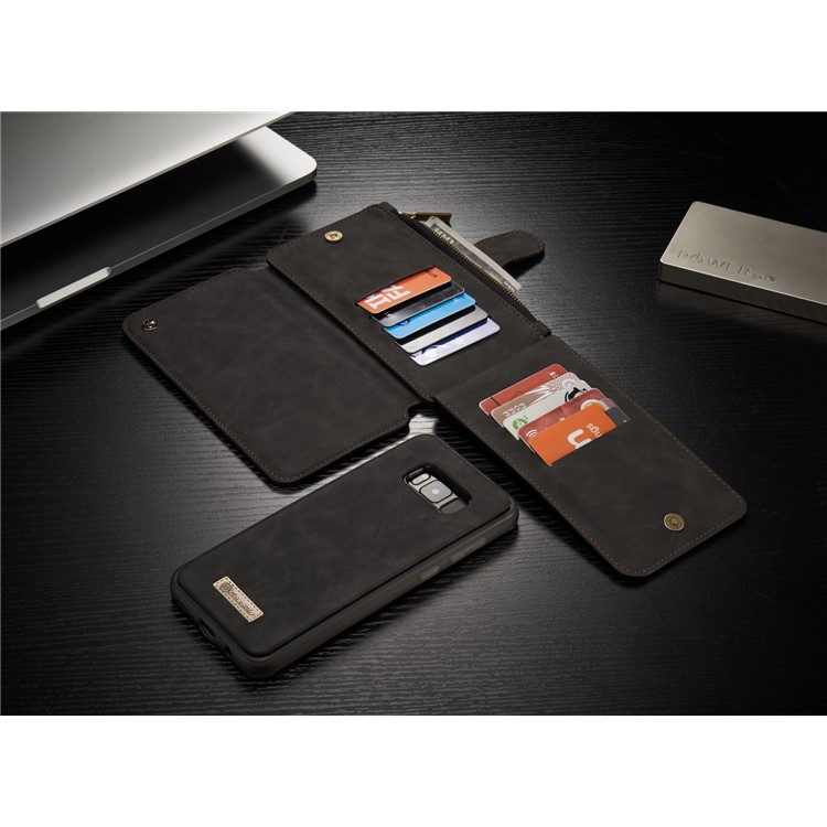 # # CASEME 14 Slots Wallet abnehmbare 2-in-1 Split Leather Phone Case für Samsung Galaxy S8 Plus G955-schwarz-14