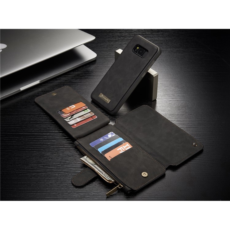 # # CASEME 14 Slots Wallet abnehmbare 2-in-1 Split Leather Phone Case für Samsung Galaxy S8 Plus G955-schwarz-15
