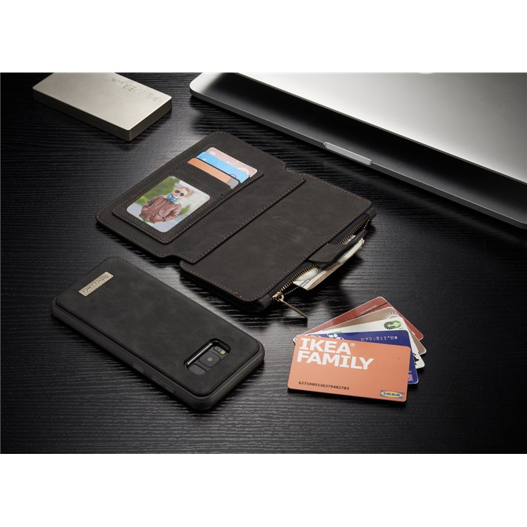 # # CASEME 14 Slots Wallet abnehmbare 2-in-1 Split Leather Phone Case für Samsung Galaxy S8 Plus G955-schwarz-16