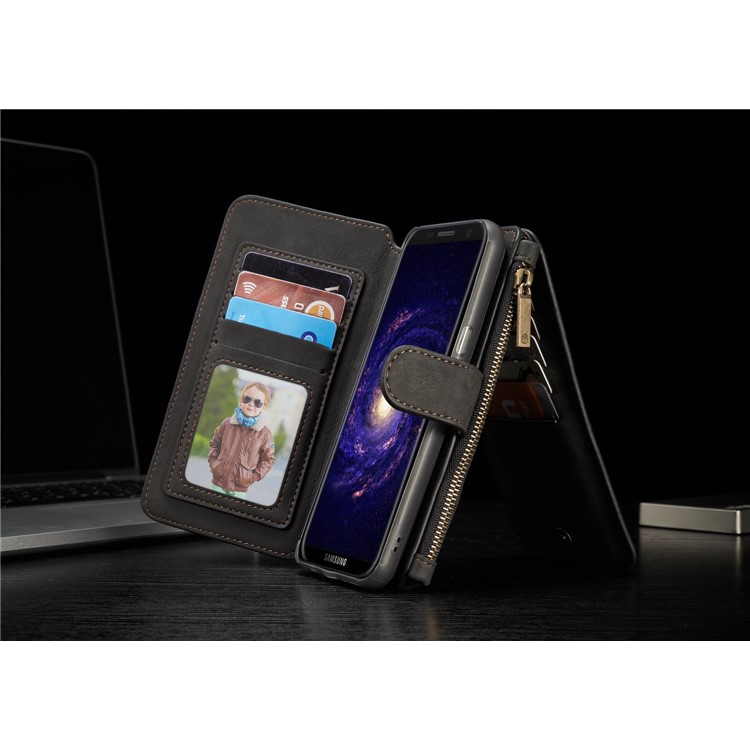 # # CASEME 14 Slots Wallet abnehmbare 2-in-1 Split Leather Phone Case für Samsung Galaxy S8 Plus G955-schwarz-20
