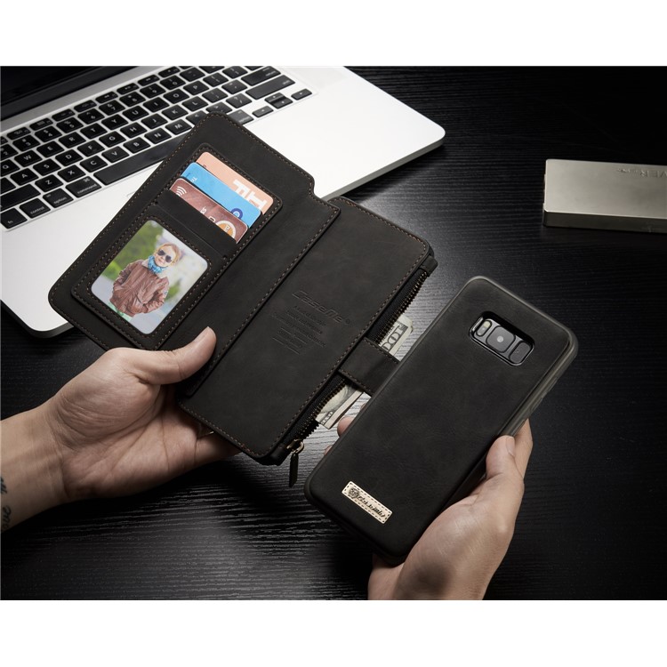 # # CASEME 14 Slots Wallet abnehmbare 2-in-1 Split Leather Phone Case für Samsung Galaxy S8 Plus G955-schwarz-21