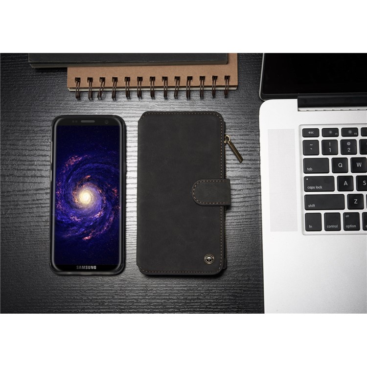 # # CASEME 14 Slots Wallet abnehmbare 2-in-1 Split Leather Phone Case für Samsung Galaxy S8 Plus G955-schwarz-3