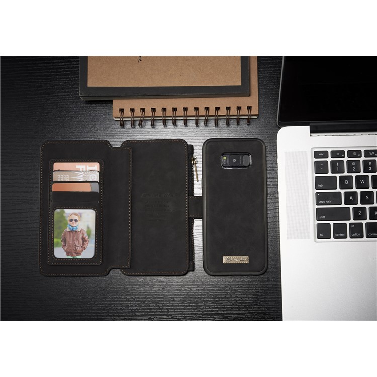 # # CASEME 14 Slots Wallet abnehmbare 2-in-1 Split Leather Phone Case für Samsung Galaxy S8 Plus G955-schwarz-5