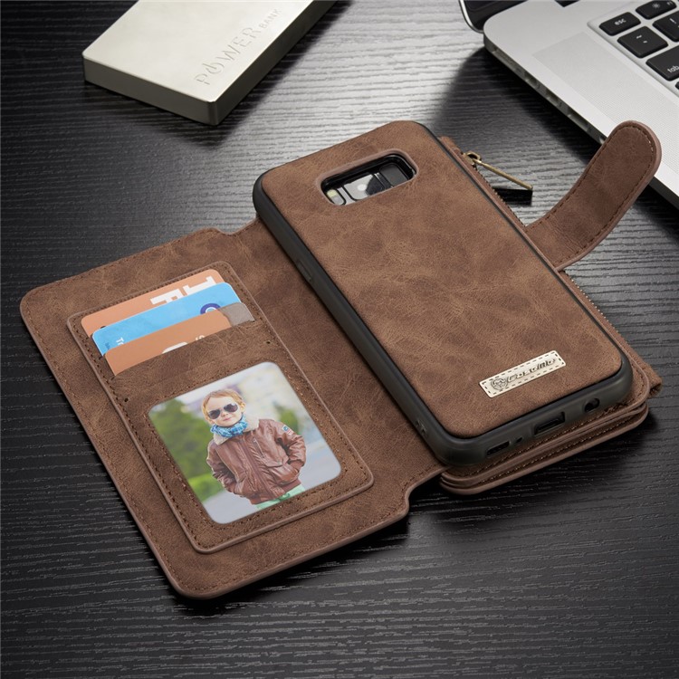 CASEME for Samsung Galaxy S8+ G955 Detachable 2-in-1 Wallet 14 Slots Split Leather Phone Cover - Brown-1