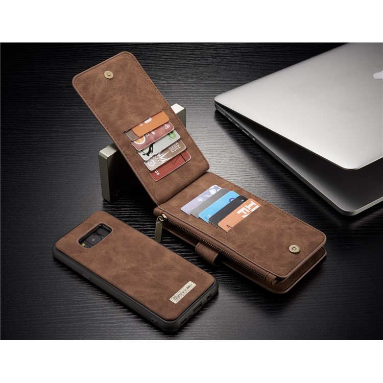 CASEME for Samsung Galaxy S8+ G955 Detachable 2-in-1 Wallet 14 Slots Split Leather Phone Cover - Brown-13