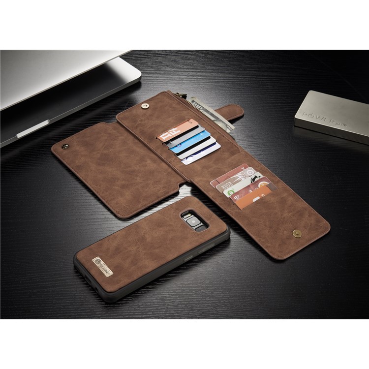 CASEME for Samsung Galaxy S8+ G955 Detachable 2-in-1 Wallet 14 Slots Split Leather Phone Cover - Brown-14