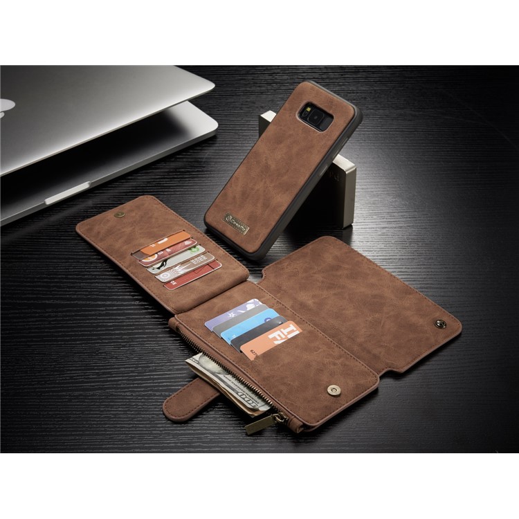 CASEME for Samsung Galaxy S8+ G955 Detachable 2-in-1 Wallet 14 Slots Split Leather Phone Cover - Brown-15