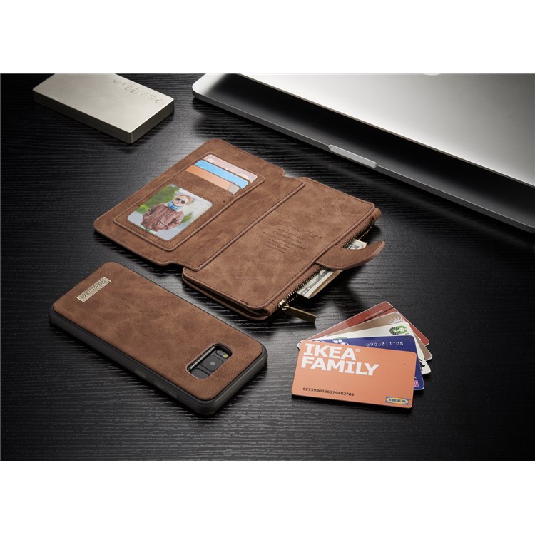 CASEME for Samsung Galaxy S8+ G955 Detachable 2-in-1 Wallet 14 Slots Split Leather Phone Cover - Brown-16