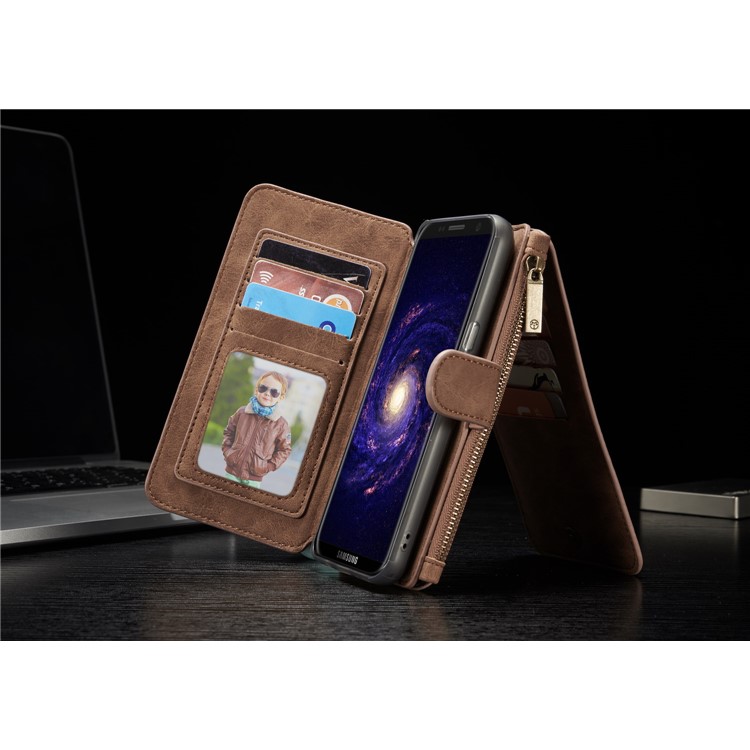 CASEME for Samsung Galaxy S8+ G955 Detachable 2-in-1 Wallet 14 Slots Split Leather Phone Cover - Brown-19