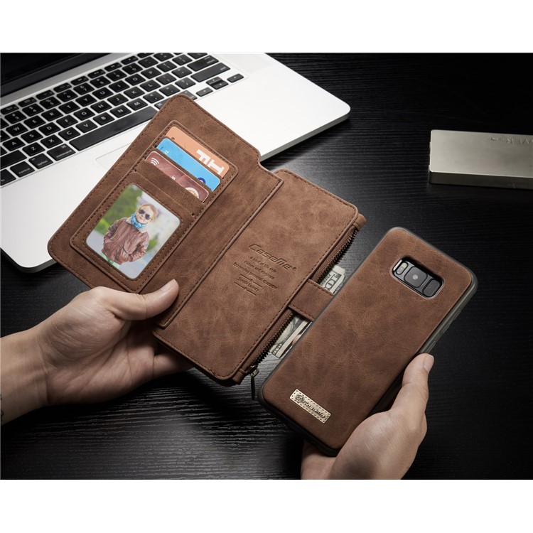 CASEME for Samsung Galaxy S8+ G955 Detachable 2-in-1 Wallet 14 Slots Split Leather Phone Cover - Brown-21