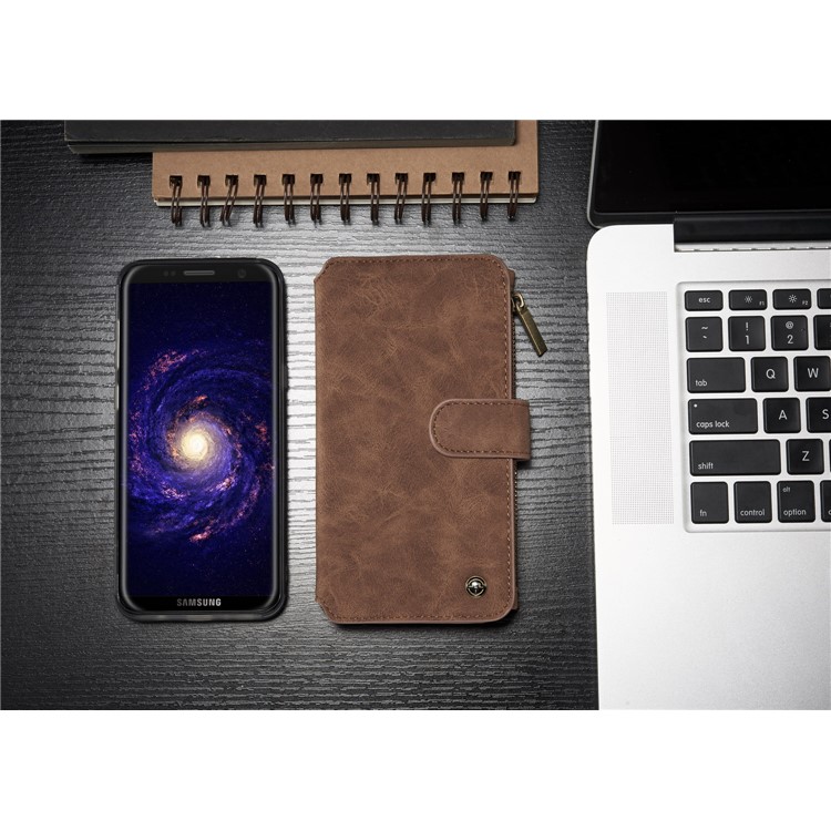 CASEME for Samsung Galaxy S8+ G955 Detachable 2-in-1 Wallet 14 Slots Split Leather Phone Cover - Brown-4