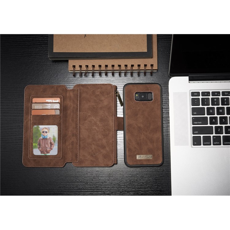 CASEME for Samsung Galaxy S8+ G955 Detachable 2-in-1 Wallet 14 Slots Split Leather Phone Cover - Brown-5